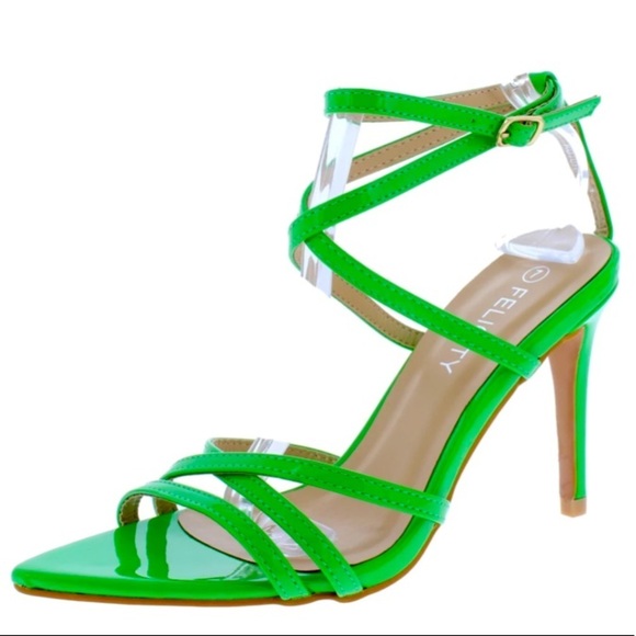 Bright Green strappy pointed open toe ankle strap heel Sz 6, 7 - Picture 1 of 9